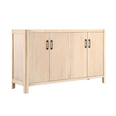 Farmhouse Storage Cabinet with Wood Veneer and Solid Pine Legs, Rustic Accent Sideboard for Entryways, 59" L x 18" W x 36" H, Natural