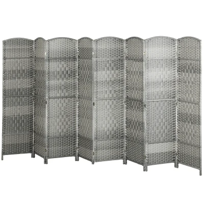 HOMCOM 6 Ft Tall Folding Room Divider, 8 Panel Portable Privacy Screen, Hand-Woven Partition Wall Divider, Mixed Grey