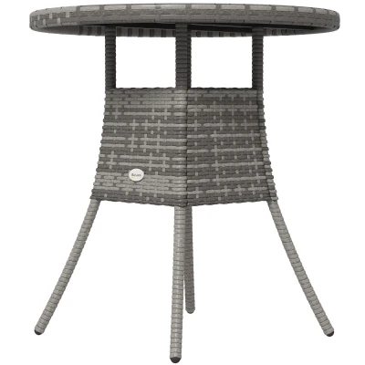 Outsunny 27.5" Outdoor Wicker Dining Table, PE Rattan Patio Furniture with Wood-plastic Composite Top, Grey
