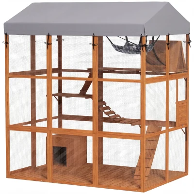 PawHut 81"H Catio Outdoor with Floor to Prevent Escaping & Easy Cleaning, for 2-4 Cats Kittens, Orange