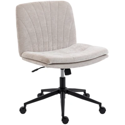 HOMCOM Criss Cross Chair with Wheels, Wide Office Chair with No Arms, Adjustable Height, Tilting, Beige