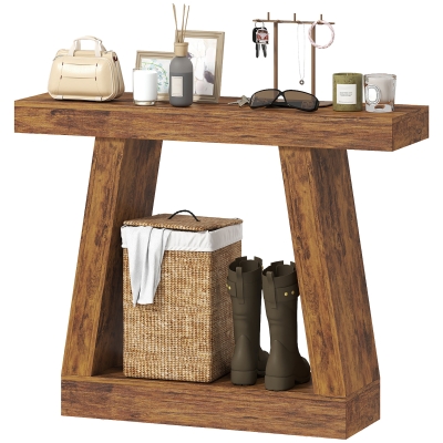 HOMCOM 42" Farmhouse Console Table with Storage, Dark Brown