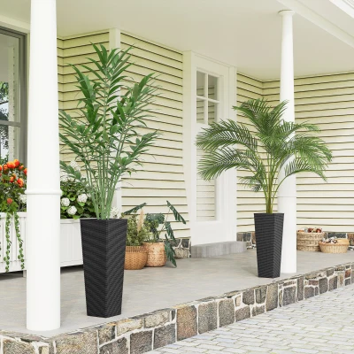 Outsunny 23.6" Tall Outdoor Planters, Set of 2 with Drainage, Black