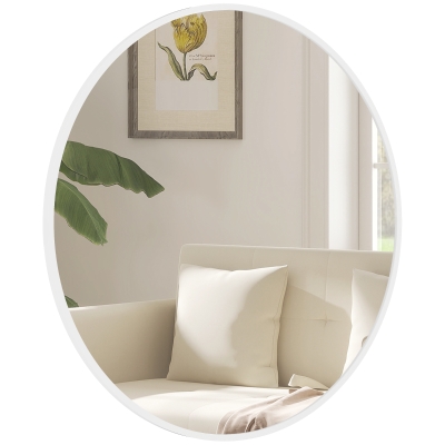 HOMCOM 36" Round Mirror, Bathroom Wall Mirror with Metal Frame, Decorative Vanity Mirror for Living Room, Bedroom, White