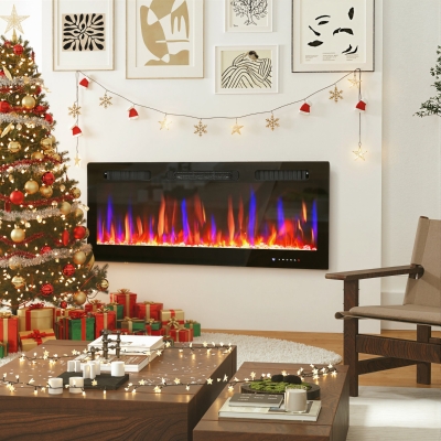 HOMCOM 42" Thin Electric Fireplace, Freestanding, Wall Mounted Fireplace Heater with Eco Mode, Auto Switch, Remote, 1500W