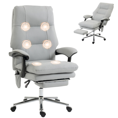 HOMCOM Massage Office Chair 6-Point Vibration Faux Leather, Light Gray