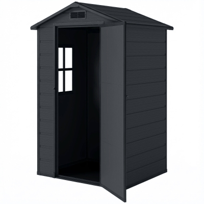 Outsunny 4' x 3' Plastic Garden Shed with Floor, Outdoor Small Shed with Lockable Door, Window and Vent, Dark Grey