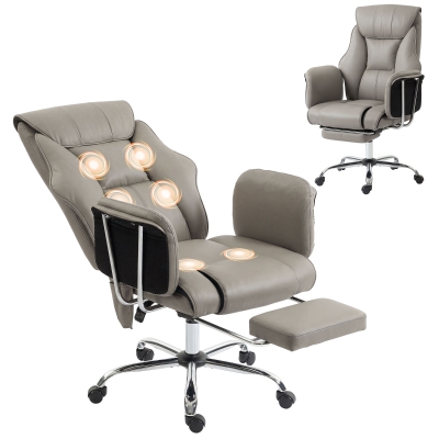 HOMCOM Massage Office Chair, 6-Point Vibration, High Back, PU Leather, Gray