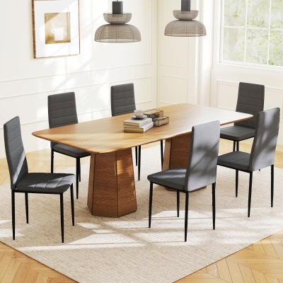 HOMCOM Modern Dining Chairs, Set of 6, High Back Linen Fabric Upholstery and Metal Legs for the Living Room, Home, Grey