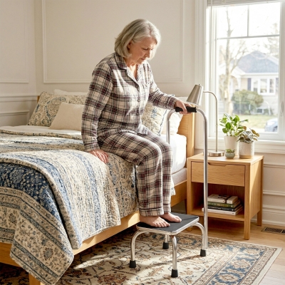 HOMCOM Step Stool with Handle for Adults and Seniors, Heavy Duty Metal Foot Step Stool for Elderly, Portable Stool with Anti-slip Design