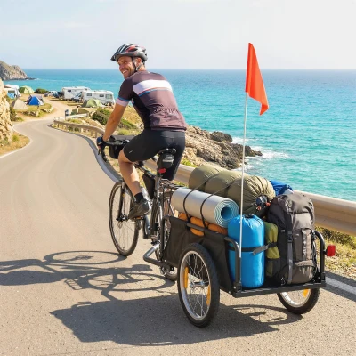 Soozier Bike Cargo Trailer with 16" Wheels & Red Flag, Black