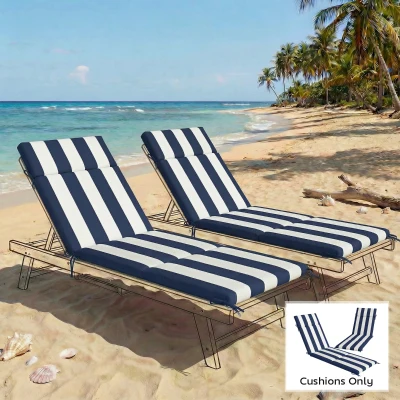 Outsunny Outdoor Chaise Lounge Cushions Set, Foam, Dark Blue/White