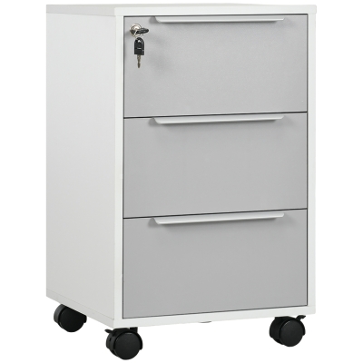 HOMCOM 3 Drawer File Cabinet with Wheels, Vertical Filing Cabinet with Lock, Grey