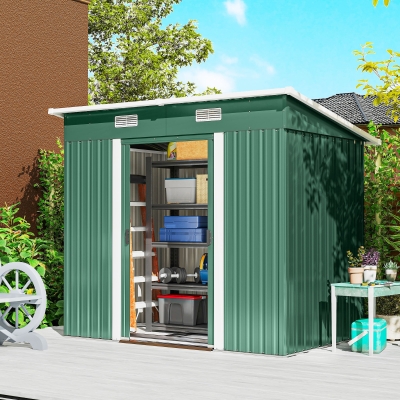 Outsunny 7'x 4' Metal Patio Storage Shed Garden Lockable Shed Tool Utility Storage Unit, Green