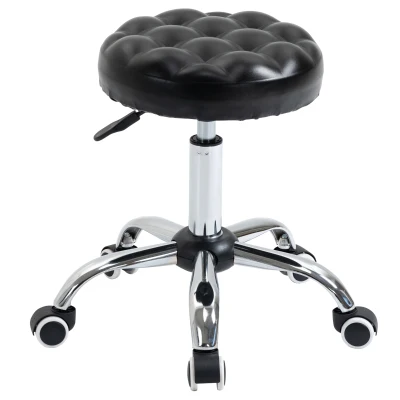 HOMCOM Rolling Swivel Padded Salon Stool with Adjustable Height Wheeled Tattoo Massage Chair Beauty SPA Bar Seat with Thick Padded Black