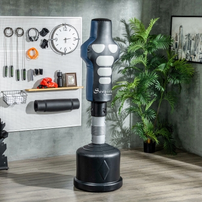 Soozier Free Standing Punching Bag, Height Adjustable Boxing Bag with Fillable Base, Pu-Wrapped for Youths Adults Fitness Training, Home Gym Use, Multi-colour