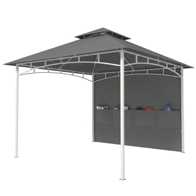 Outsunny 10' x 10' Patio Gazebo, Double Roof Outdoor Gazebo Canopy Shelter with Storage, Hook, Metal Frame, Dark Grey