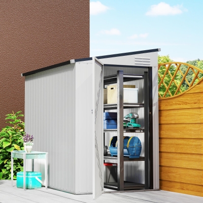 Outsunny 4.3' x 6.3' Outdoor Storage Shed Lean to Shed Outdoor Metal Tool Shed with Lockable Door and Air Vents, White