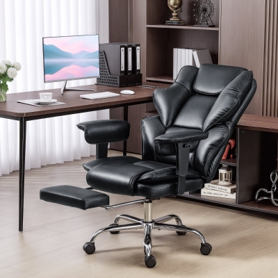HOMCOM Big and Tall Office Chair, 400 lbs Overstuffed Desk Chair with Spring Cushion, Shaped Foam, PU Leather