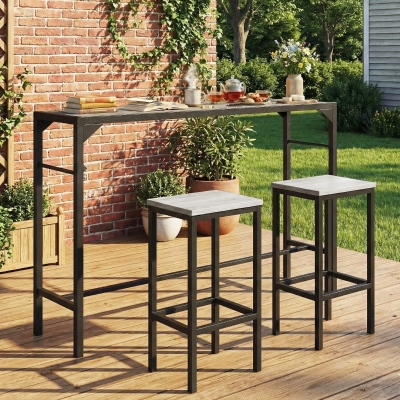 Outsunny Bar Height Outdoor Table with Built-In Bottle Opener, Patio Bar Table with Wood Grain Plastic Top, 55" x 15" x 39"