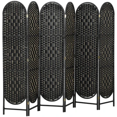 HOMCOM Bohemian Privacy Screen, Folding Room Divider with 6 Panels and Arched Top for Bedroom Living Room Office, Black