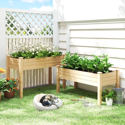 Outsunny 2 Tiers Wood Plant Raised Bed Flower Vegetable Herb Grow Box Stand Garden  Step Planter Stand Free Combination Natural