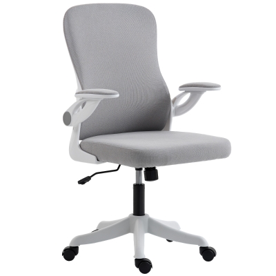 HOMCOM Ergonomic Office Chair, Swivel Desk Chair with Adjustable Lumbar Support and Height, Flip-up Armrests, Wheels, Grey