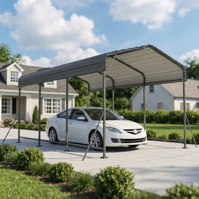Outsunny 10 x 15FT Metal Carport, Heavy-Duty Carport Canopy with Reinforced Frame & Galvanized Steel Roof, Dark Grey
