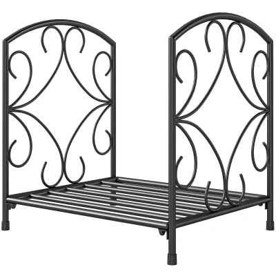 Outsunny 16" Heavy Duty Metal Fireplace Log Holder, Firewood Rack Outdoor for Fireplace Storage, Black