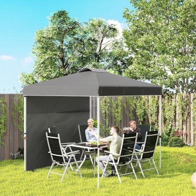 Outsunny 8 x 8 ft Pop Up Canopy with 1 Sidewall, Carry Bag and 4 Sand Bags, Height Adjustable Instant Sun Shelter, Dark Grey