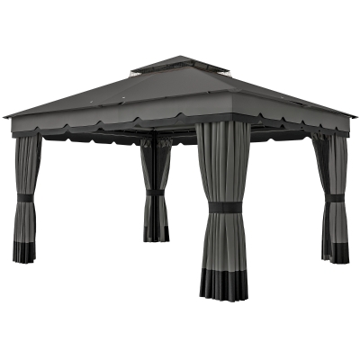 Outsunny 10' x 12' Double Roof Patio Gazebo Canopy, Outdoor Gazebo Shelter with Netting & Curtains, for Garden, Lawn and Deck