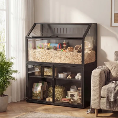 PawHut Hamster Cage with Storage Cabinet & Acrylic Panels