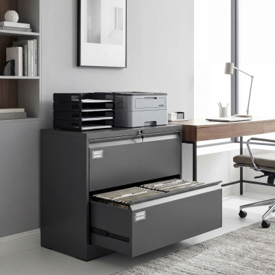 HOMCOM Lateral Filing Cabinet with 2 Drawers, Lockable Steel File Cabinet for A4/Letter/Legal Size Files, Black
