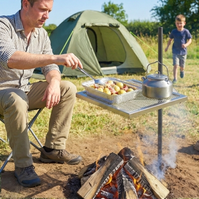Outsunny Swivel Campfire Grill, 360° Adjustable Heavy Duty Chrome-Plated Steel Campfire Cooking Grate, Silver