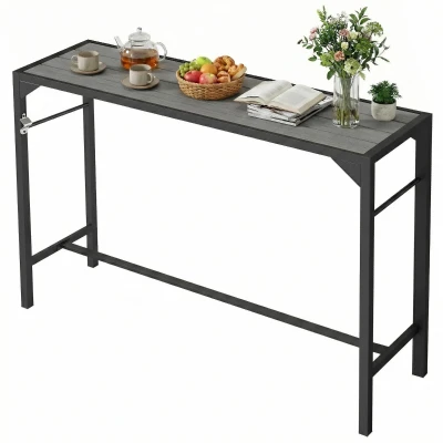 Outsunny Bar Height Outdoor Table with Built-In Bottle Opener, Patio Bar Table with Wood Grain Plastic Top, 55" x 15" x 39"