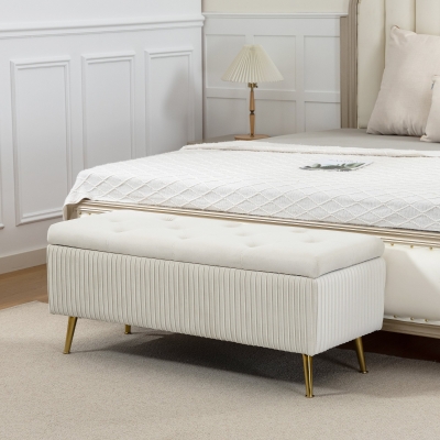 HOMCOM Storage Ottoman Bench, 43 Inch Large Storage Chest with Steel Legs and Padded Seat, Foot Rest, Load 485 lbs, Beige