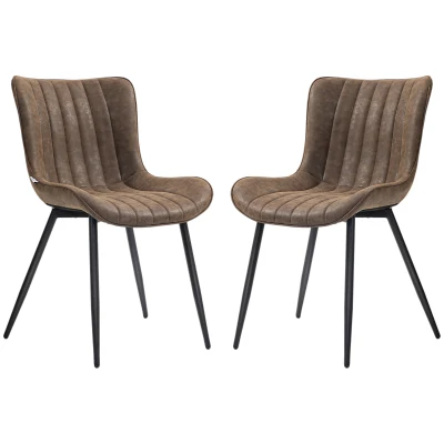 HOMCOM Dining Chairs Set of 2, PU Leather Upholstered Kitchen Chairs with Backrest and Steel Legs, Brown