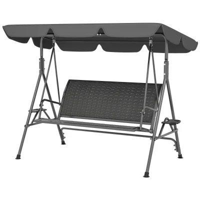 Outsunny 3-Seat Patio Swing Chair, Outdoor Canopy Swing Glider with Adjustable Shade, Grey