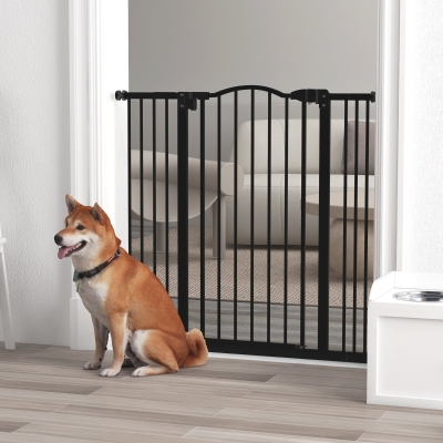 PawHut Extra Tall Dog Gate with Door, Pressure Fit, Auto Close, Double Locking for Doorways Hallways Stairs, 29"-39", Black