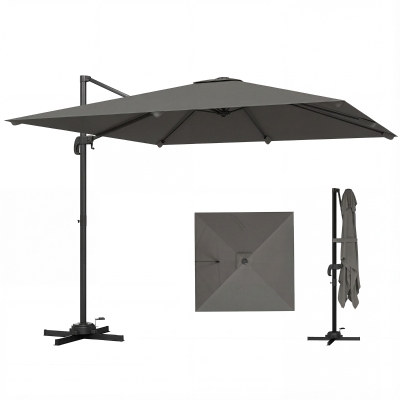 Outsunny 10 FT Cantilever Patio Umbrella, Square Patio Umbrella with Crank Handle, Cross Base and Tilt, 360° Rotation