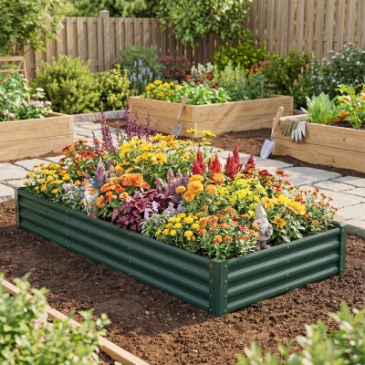 Outsunny 8 x 4 x 1ft Galvanized Raised Garden Bed, Reinforced Outdoor Planter Box with Open Bottom, Green