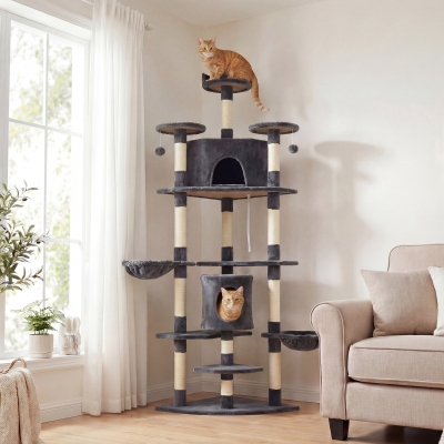 PawHut 79" Scratching Kitten Tree Condo Kitten Scratch Activity Center Toys Dark Grey