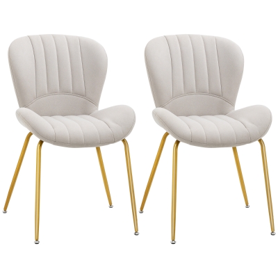 HOMCOM Dining Chairs Set of 2, Modern Accent Chair with Cushioned Backrest, Upholstery for Living Room, Cream White