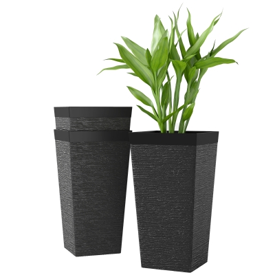 Outsunny 22.8" Set of 3 Stackable Planters with Wheels, Black