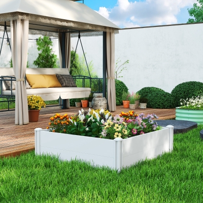 Outsunny Vinyl Raised Garden Bed Kit, 3 x 3 x 1ft Modular Elevated Garden Box with Slotting Legs and Open Bottom, White