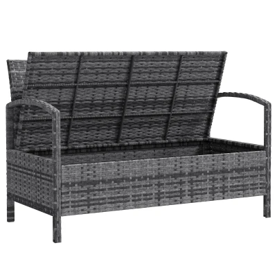 Outsunny 33 Gallon Outdoor Storage Bench, Wicker Deck Box Patio Bench Seat with Cushion, Grey
