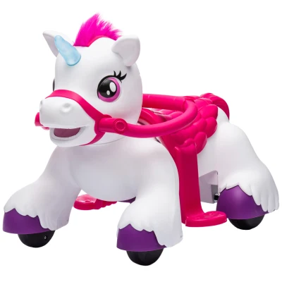 Qaba 12V Unicorn Ride on Toy, Battery Powered Kids Electric Ride on Horse with Carrot Toy, Comb, Animal Sounds