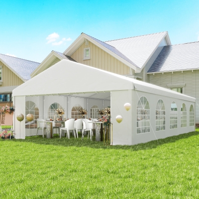 Outsunny 20'x33' Heavy Duty Large Party Tent & Carport with Removable Sidewalls, Portable Garage Canopy Tent, White