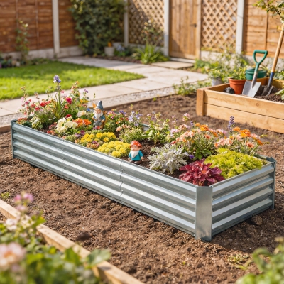 Outsunny 8 x 2.6 x 1.5ft Galvanized Raised Garden Bed, Reinforced Outdoor Planter Box with Open Bottom, Silver