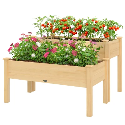 Outsunny 2 Tiers Wood Plant Raised Bed Flower Vegetable Herb Grow Box Stand Garden  Step Planter Stand Free Combination Natural